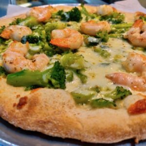 Grilled Shrimp and Broccoli White Pizza